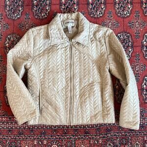 Chico’s 1 (M, 8) Women’s Matte Gold Quilted, Filled Lightweight Zip Front Jacket